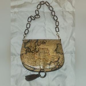 Patricia Nash Map Print Shoulder Bag with Chain Strap